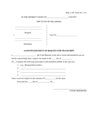 Form 11A Acknowledgment of Request for Transcript - Oklahoma