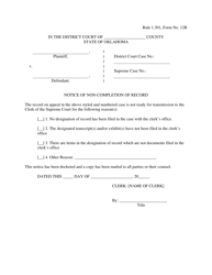 Document preview: Form 12B Notice of Non-completion of Record - Oklahoma