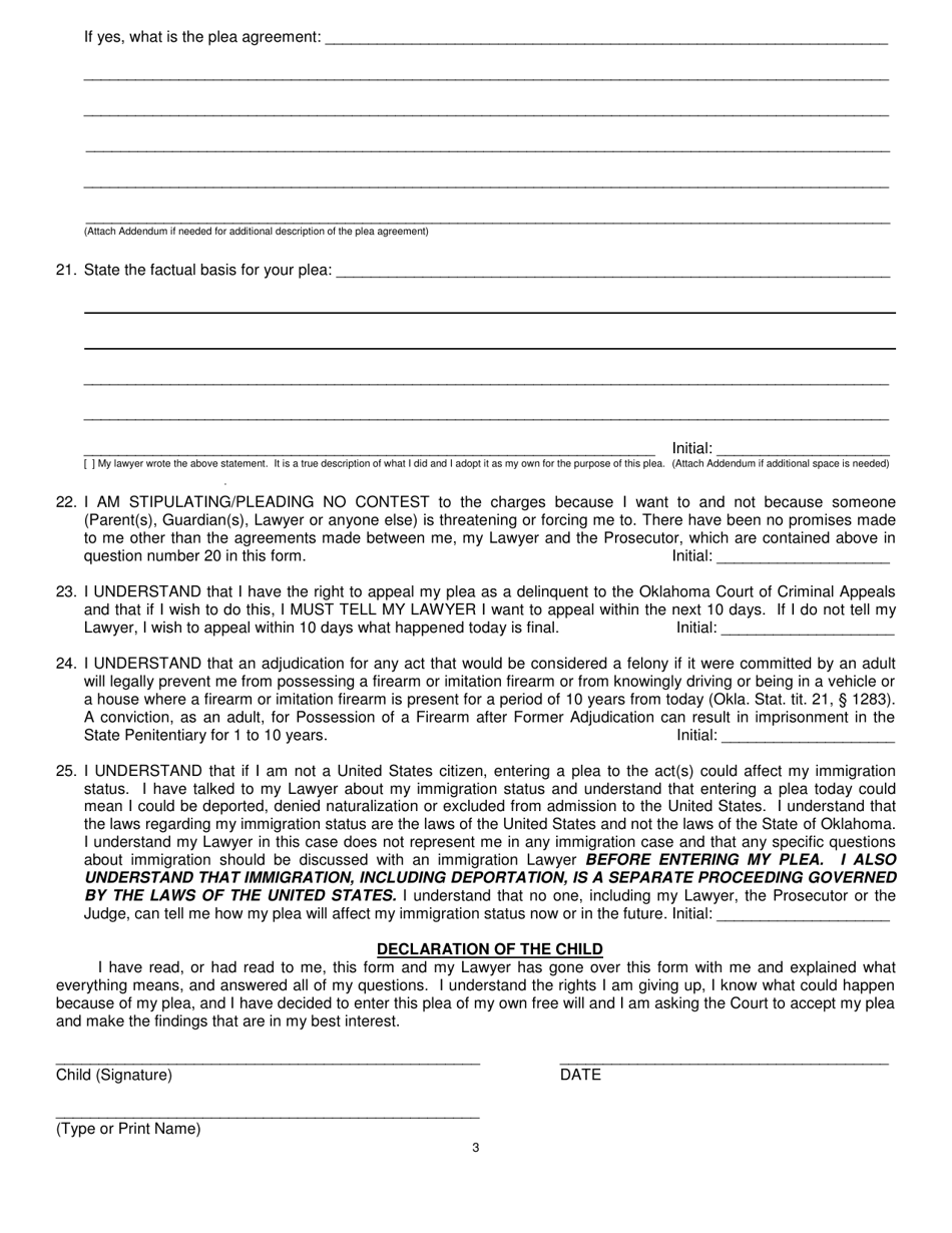 Summary of Facts: Adjudication of Delinquent Petition(S) - Oklahoma, Page 3