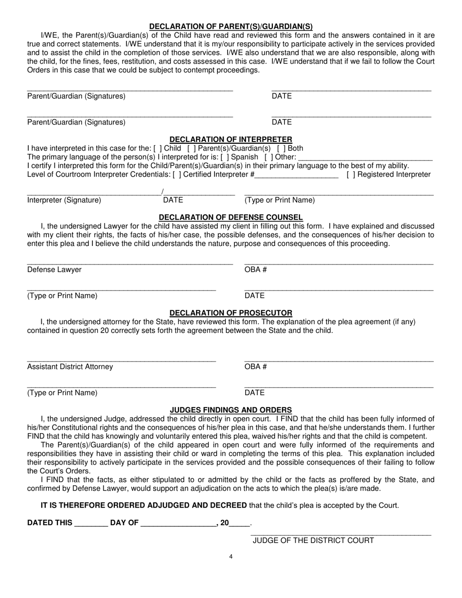 Summary of Facts: Adjudication of Delinquent Petition(S) - Oklahoma, Page 4