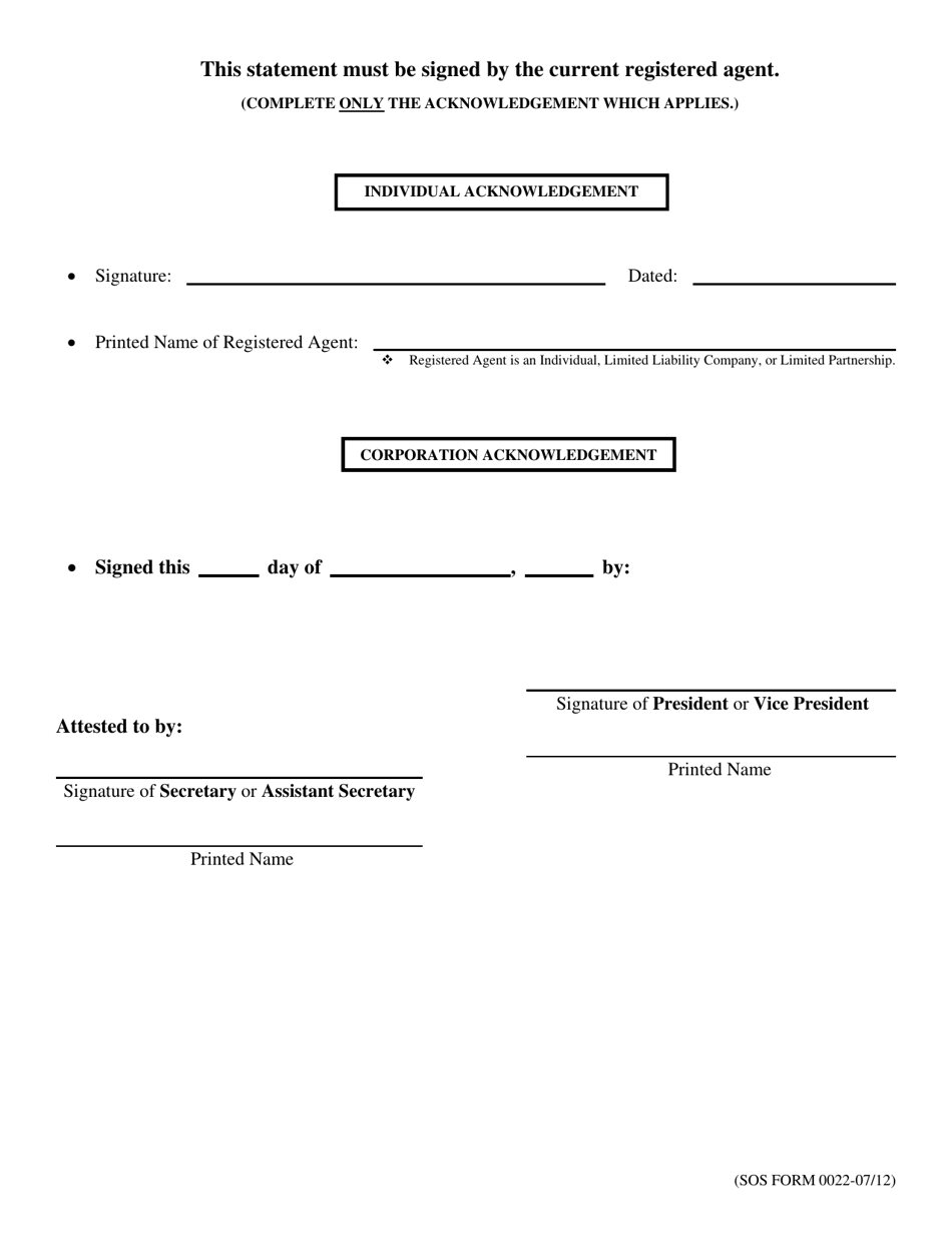 SOS Form 0022 Change of Name of Registered Agent and / or Address of Registered Office - Oklahoma Corporation (By Agent) - Oklahoma, Page 2