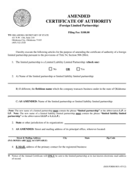 Document preview: SOS Form 0031 Amended Certificate of Authority (Foreign Limited Partnership) - Oklahoma
