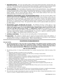 SOS Form 0030 Certificate of Authority (Foreign Limited Partnership) - Oklahoma, Page 2