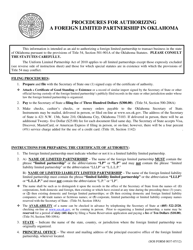 Document preview: SOS Form 0030 Certificate of Authority (Foreign Limited Partnership) - Oklahoma