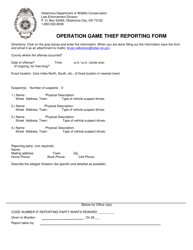 &quot;Operation Game Thief Reporting Form&quot; - Oklahoma