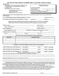 State of Oklahoma Exhibitor&#039;s License Application - Oklahoma
