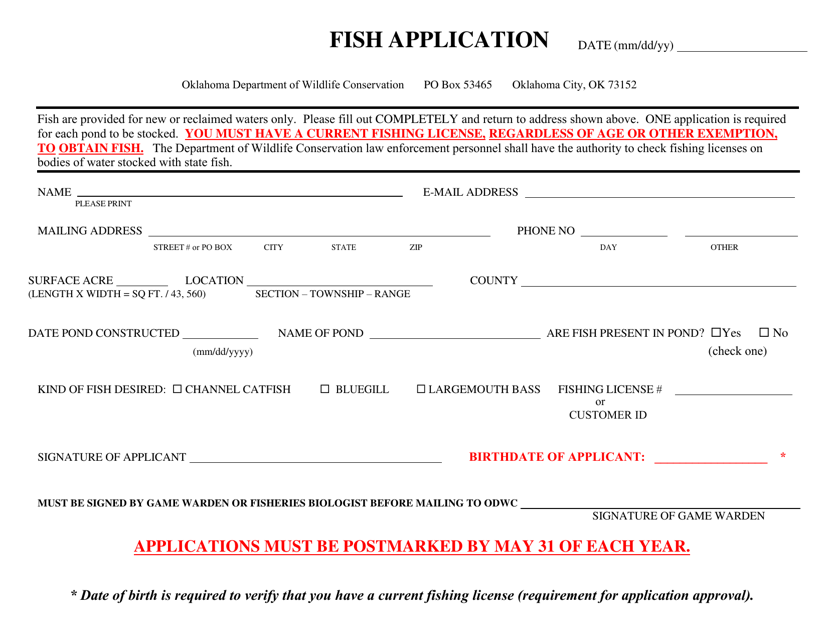 Fish Application - Oklahoma Download Pdf