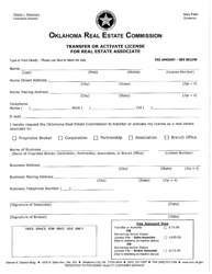 Document preview: Transfer or Activate License for Real Estate Associate - Oklahoma