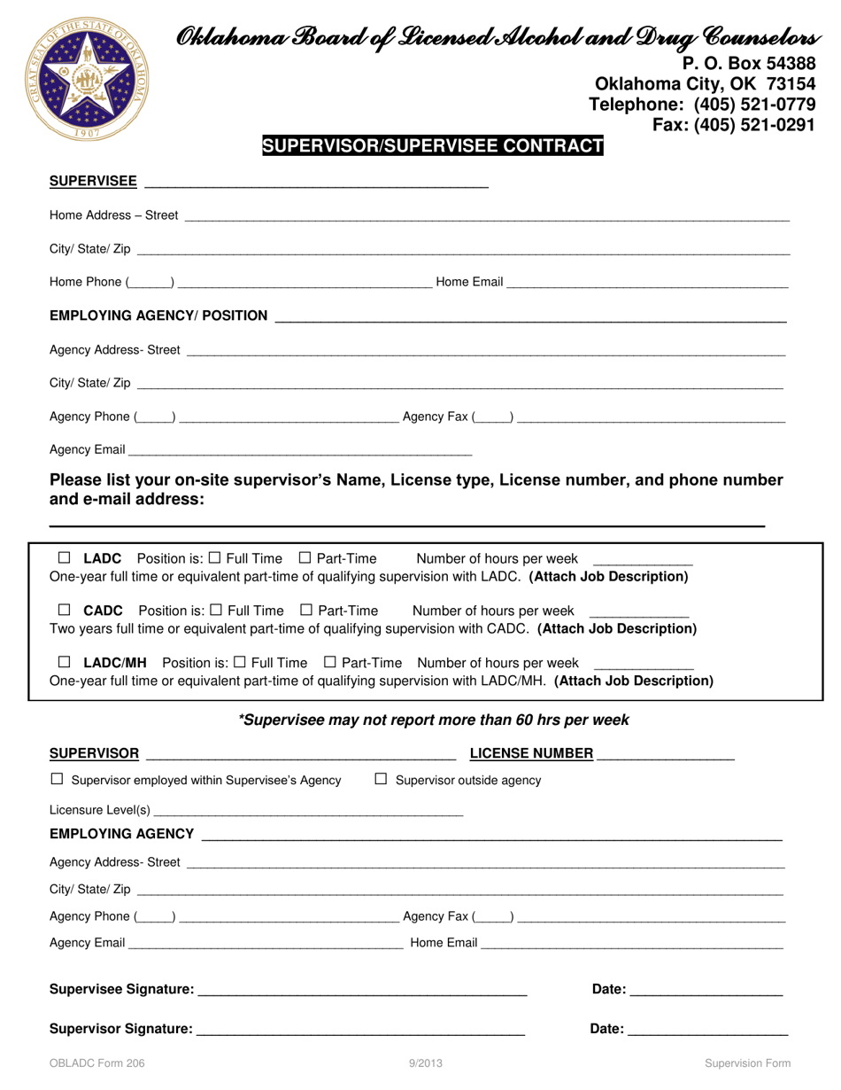 OBLADC Form 206 Supervisor/Supervisee Contract - Oklahoma, Page 1