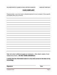 Complaint Form - Oklahoma, Page 2