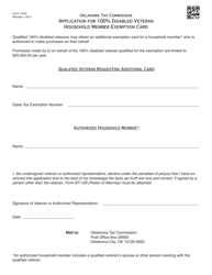 Document preview: OTC Form 13-55 Application for 100% Disabled Veteran Household Member Exemption Card - Oklahoma