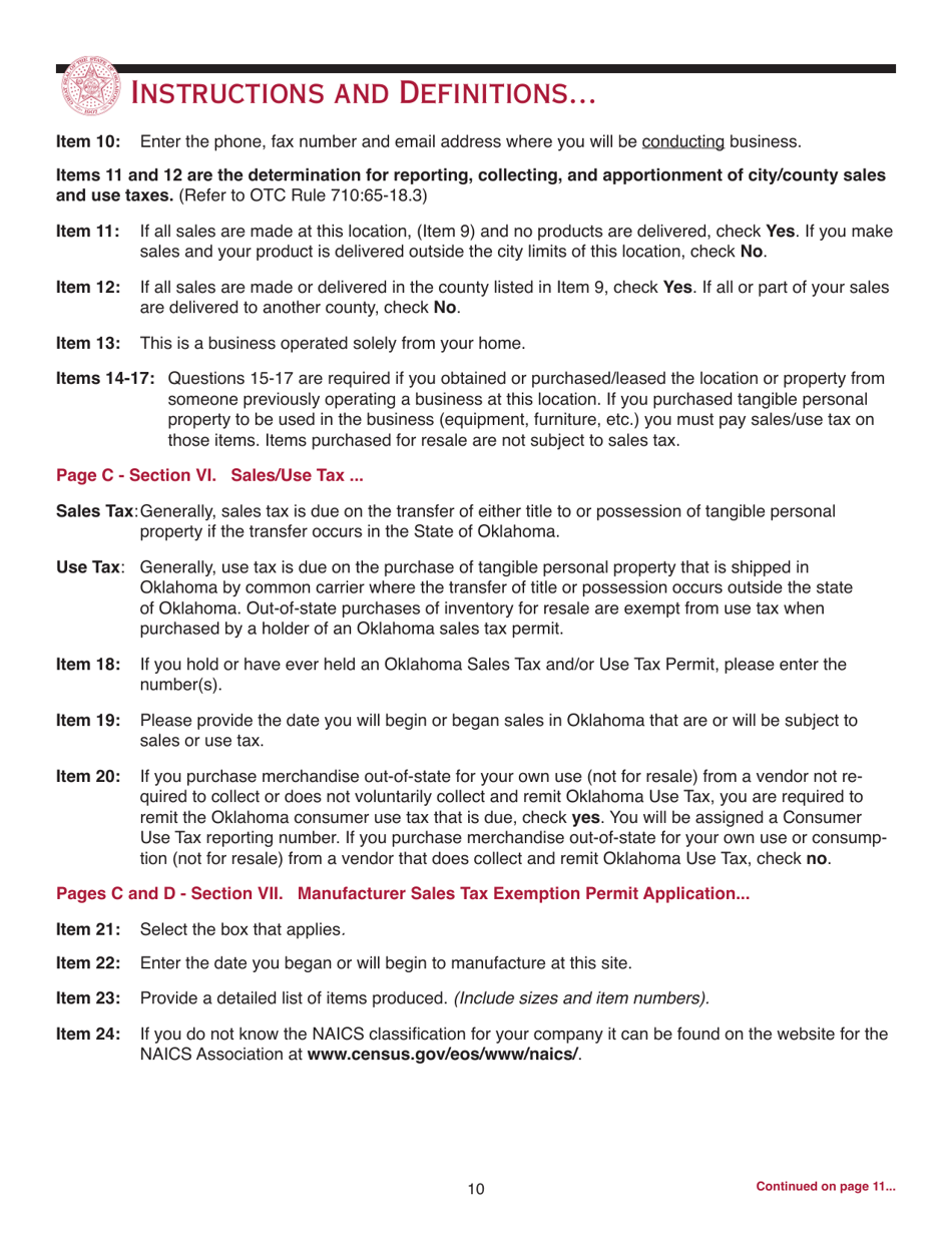 Packet M - Oklahoma Business Registration Packet for Manufacturers - Oklahoma, Page 10