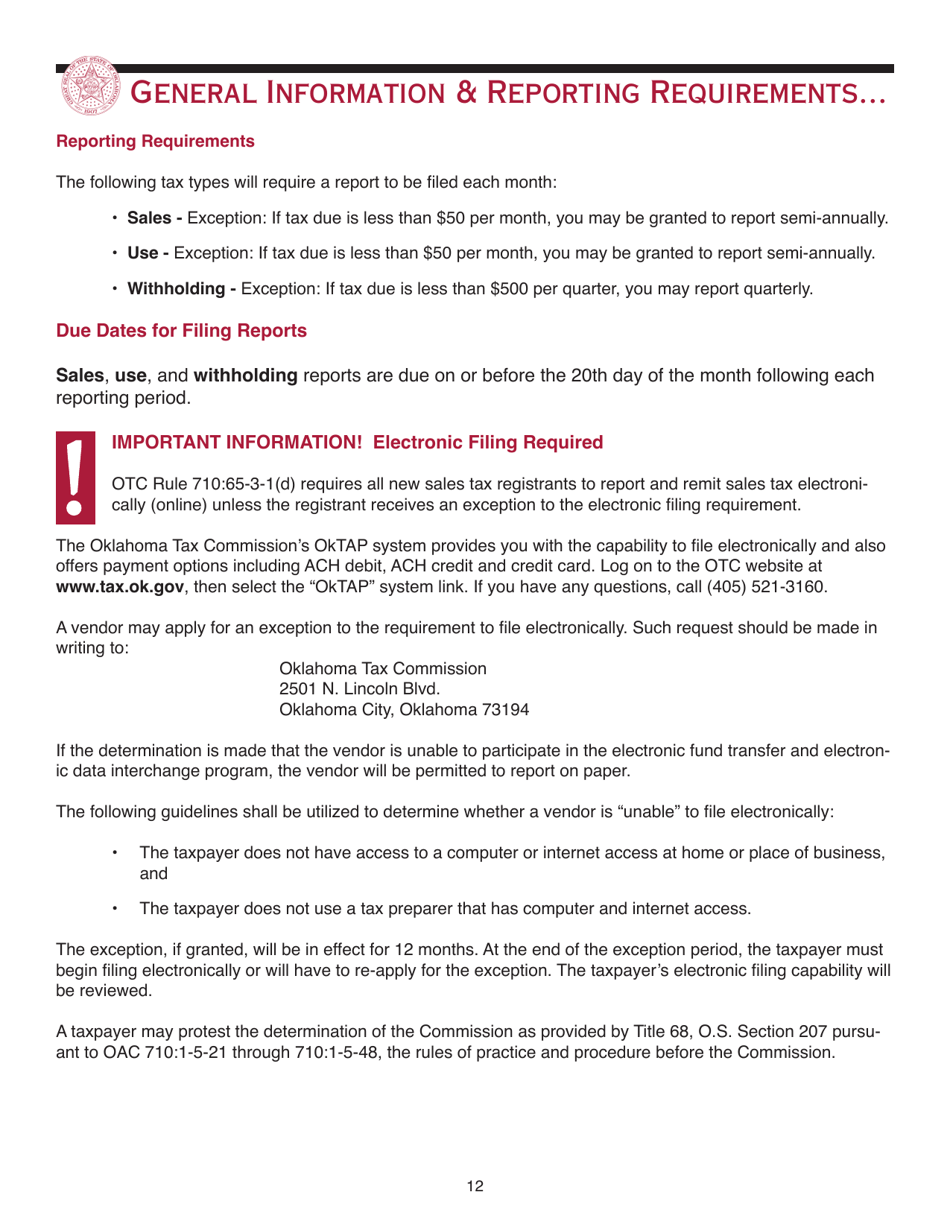 Packet M - Oklahoma Business Registration Packet for Manufacturers - Oklahoma, Page 12