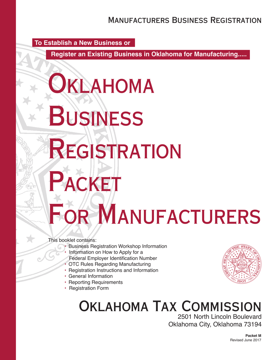 Packet M - Oklahoma Business Registration Packet for Manufacturers - Oklahoma, Page 1