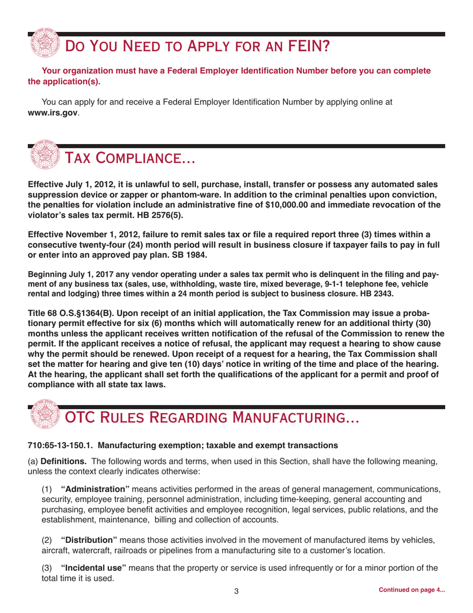 Packet M - Oklahoma Business Registration Packet for Manufacturers - Oklahoma, Page 3