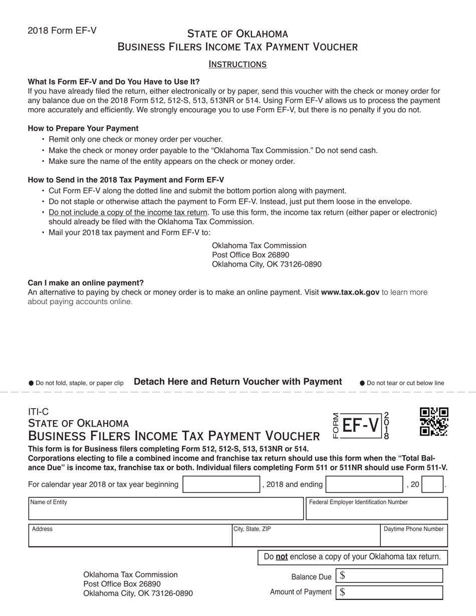 OTC Form EF-V (ITI-C) Business Filers Income Tax Payment Voucher - Oklahoma, Page 1