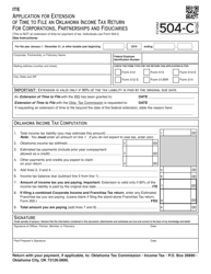 OTC Form 504-C Application for Extension of Time to File an Oklahoma Income Tax Return for Corporations, Partnerships and Fiduciaries - Oklahoma