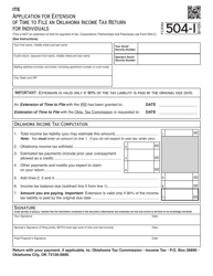 Document preview: OTC Form 504-I Application for Extension of Time to File an Oklahoma Income Tax Return for Individuals - Oklahoma, 2018