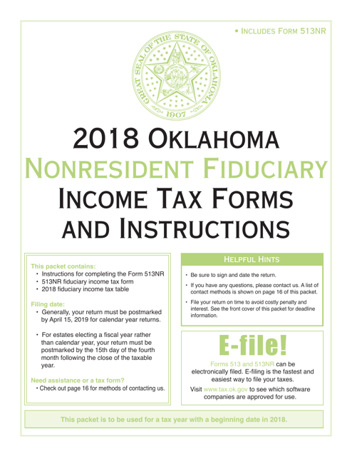Fiduciary Nonresident Income Tax Return Packet - Oklahoma, 2018