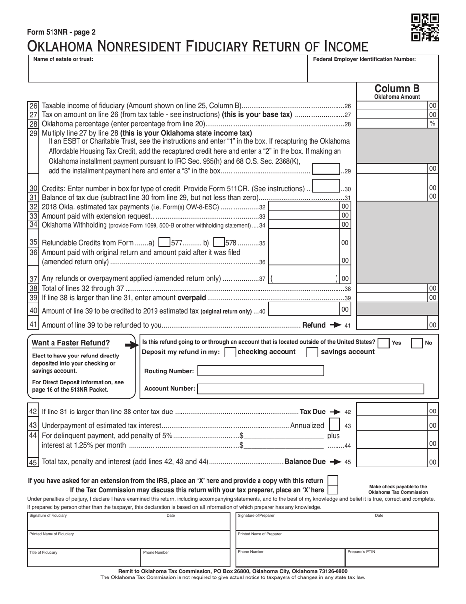 2018 Oklahoma Fiduciary Nonresident Income Tax Return Packet Fill Out Sign Online And 9531