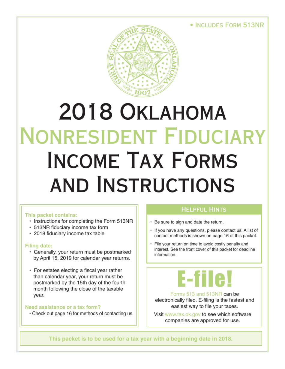 Fiduciary Nonresident Income Tax Return Packet - Oklahoma, Page 1