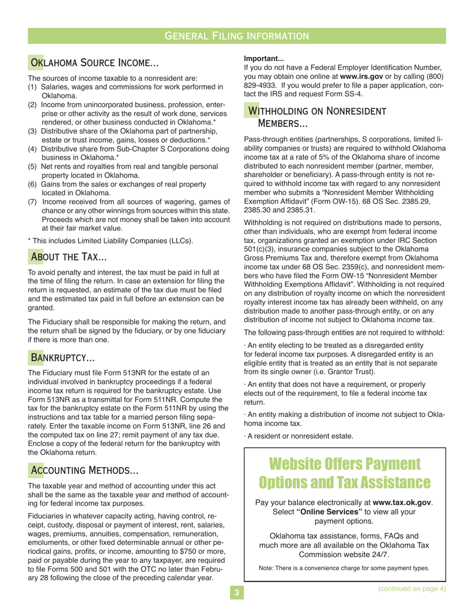 Fiduciary Nonresident Income Tax Return Packet - Oklahoma, Page 3