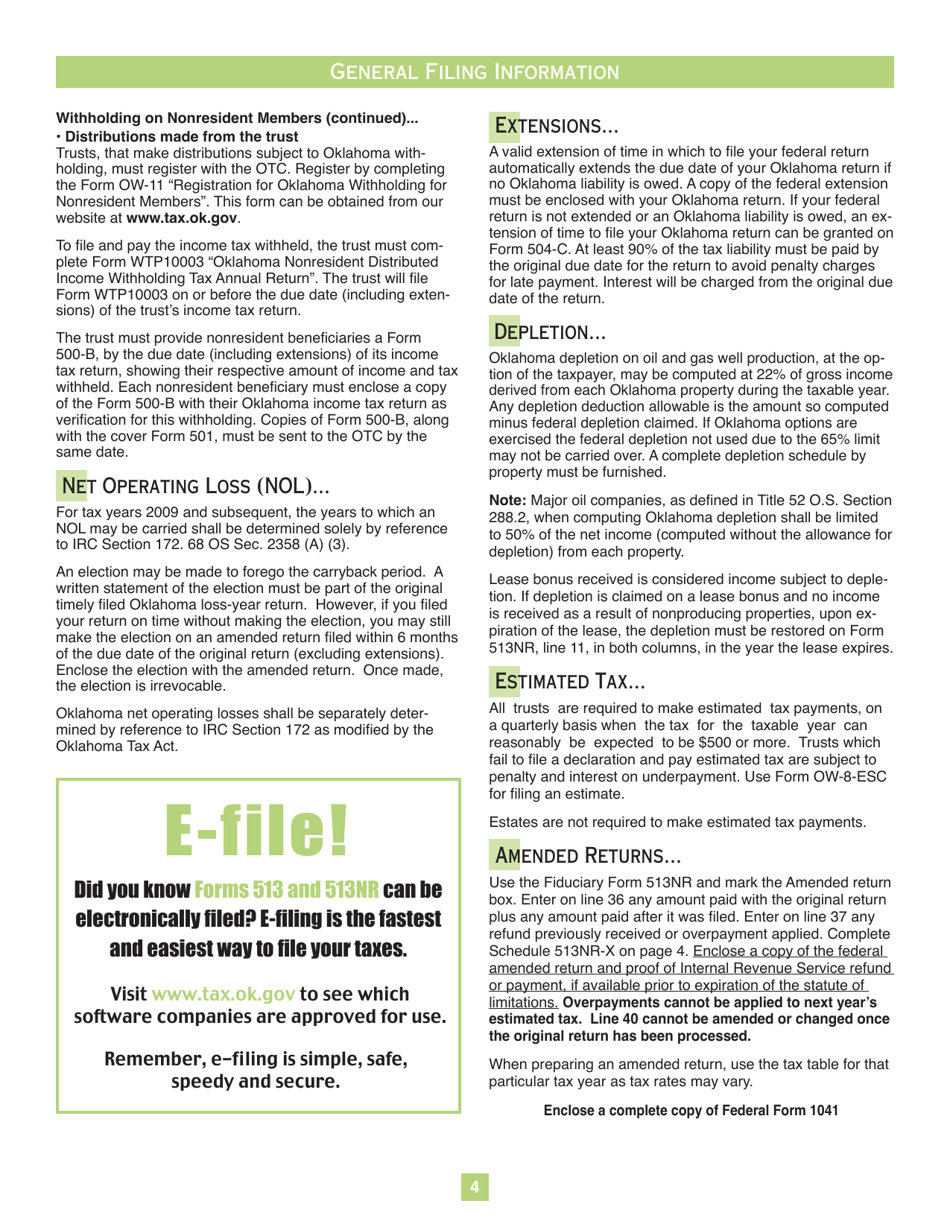 Fiduciary Nonresident Income Tax Return Packet - Oklahoma, Page 4