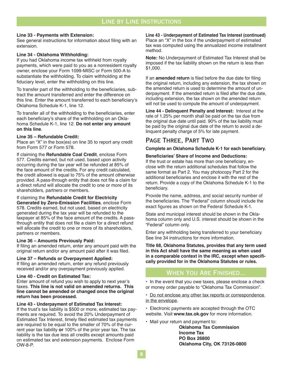Fiduciary Nonresident Income Tax Return Packet - Oklahoma, Page 8