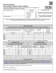 OTC Form 506 Investment/New Jobs Credit - Oklahoma