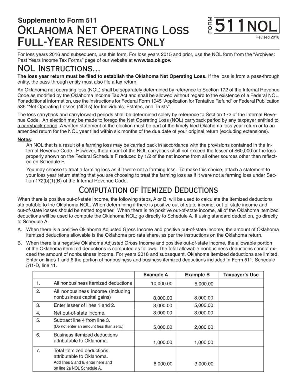 OTC Form 511NOL Download Fillable PDF Or Fill Online Oklahoma Net ...