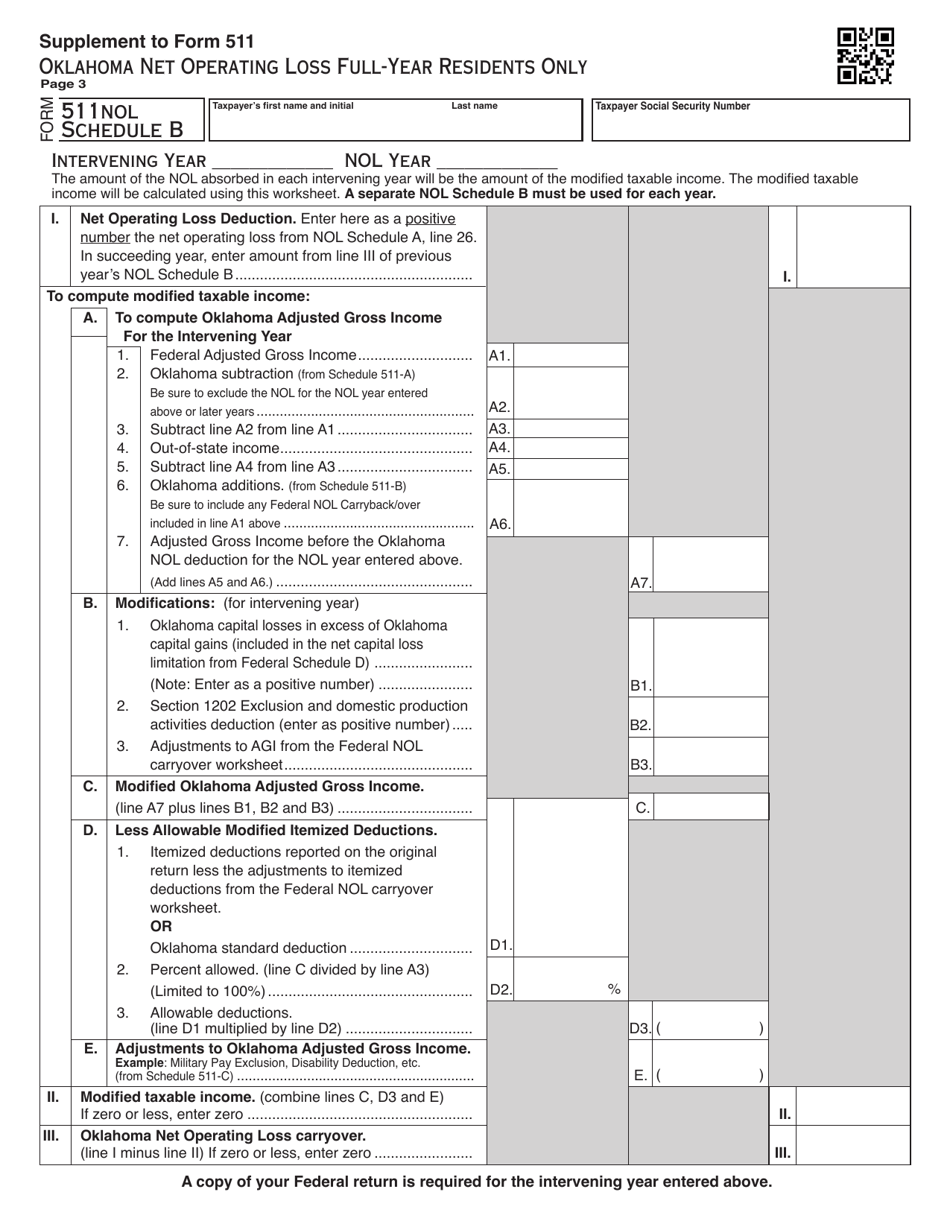 OTC Form 511NOL Oklahoma Net Operating Loss Full-Year Residents Only - Oklahoma, Page 3
