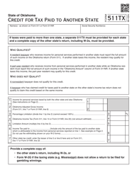 Document preview: OTC Form 511TX Credit for Tax Paid to Another State - Oklahoma, 2018