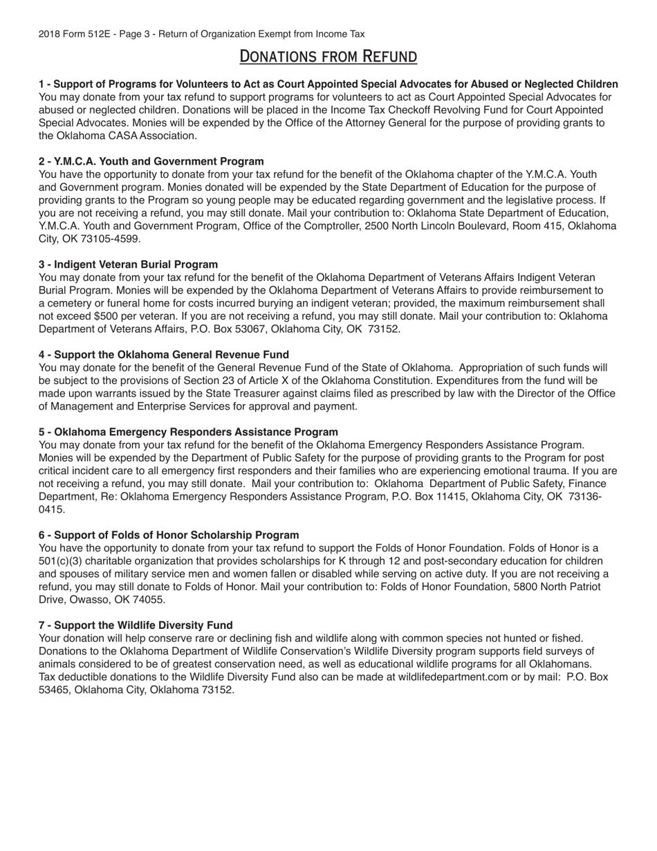 OTC Form 512E Oklahoma Return of Organization Exempt From Income Tax - Oklahoma, Page 3
