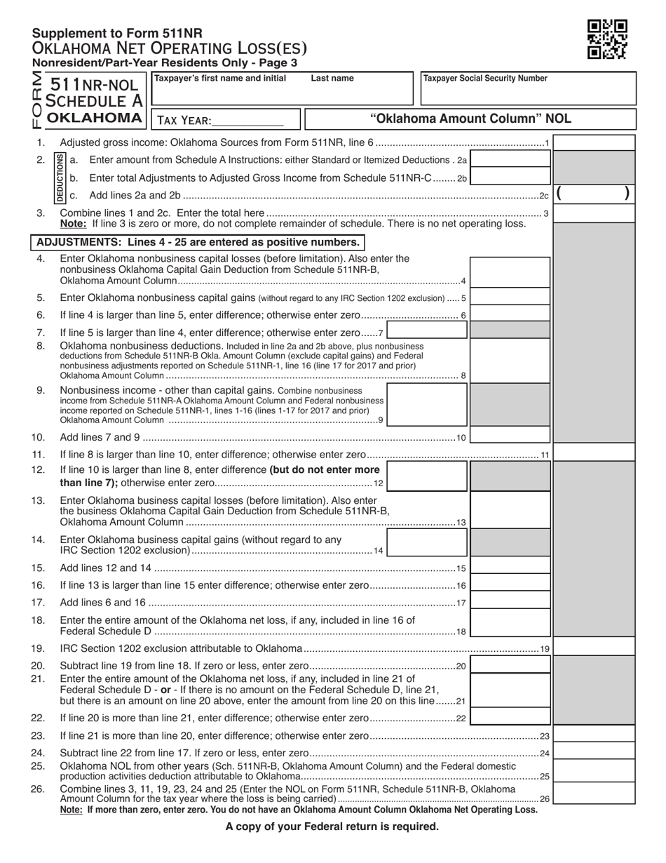 OTC Form 511NR-NOL Oklahoma Net Operating Loss(Es) Nonresident / Part-Year Residents Only - Oklahoma, Page 3