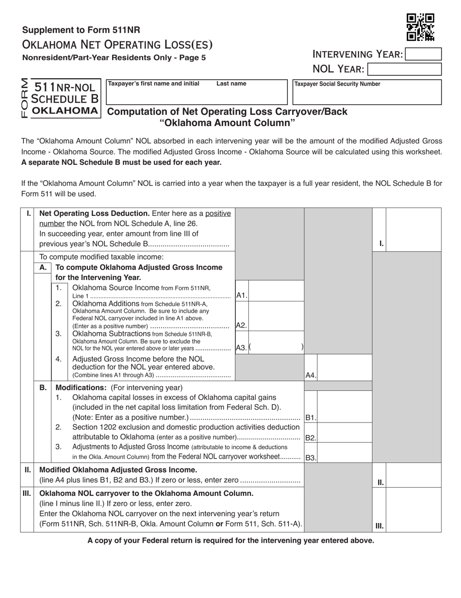 OTC Form 511NR-NOL Oklahoma Net Operating Loss(Es) Nonresident / Part-Year Residents Only - Oklahoma, Page 5