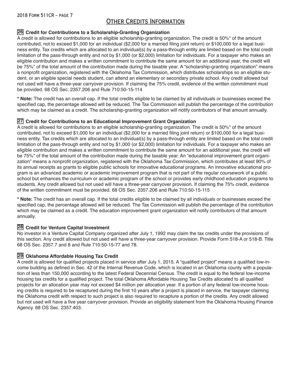 OTC Form 511CR Other Credits Form - Oklahoma, Page 7