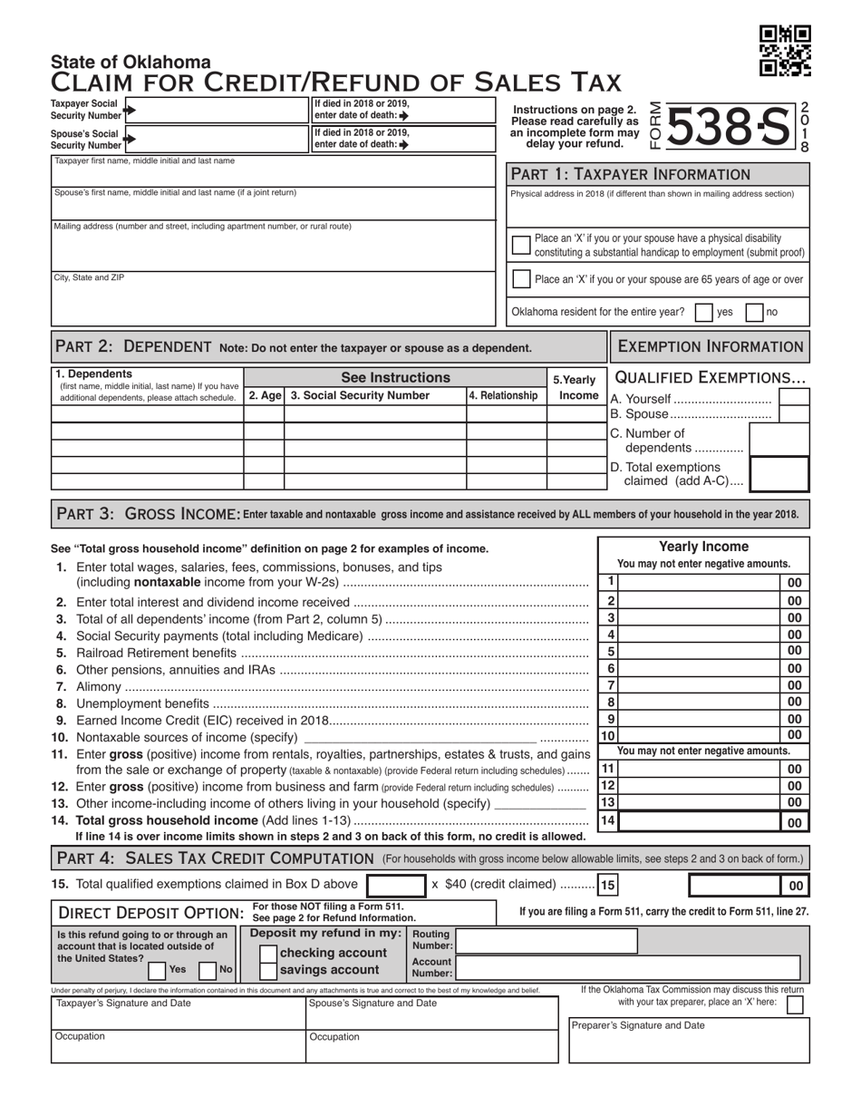 OTC Form 538 S Download Fillable PDF Or Fill Online Claim For Credit 