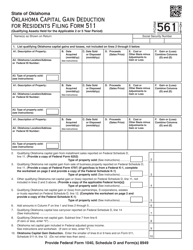 OTC Form 561 Oklahoma Capital Gain Deduction for Residents Filing Form 511 - Oklahoma