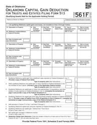 OTC Form 561F Oklahoma Capital Gain Deduction for Trusts and Estates Filing Form 513 (Qualifying Assets Held for the Applicable Holding Period) - Oklahoma