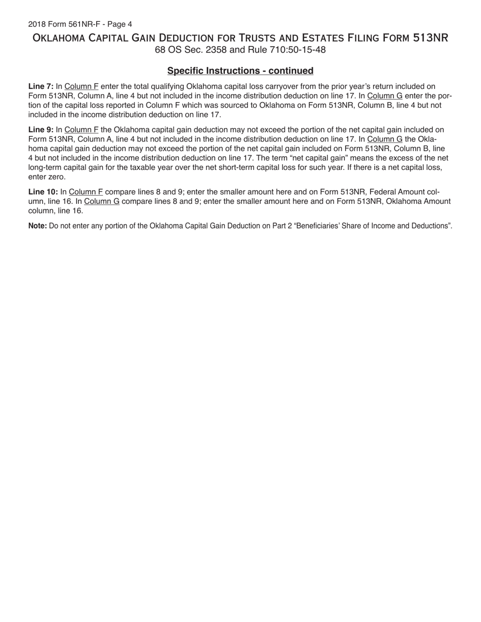 OTC Form 561NR-F Capital Gain Deduction for Trusts and Estates Filing Form 513nr - Oklahoma, Page 4