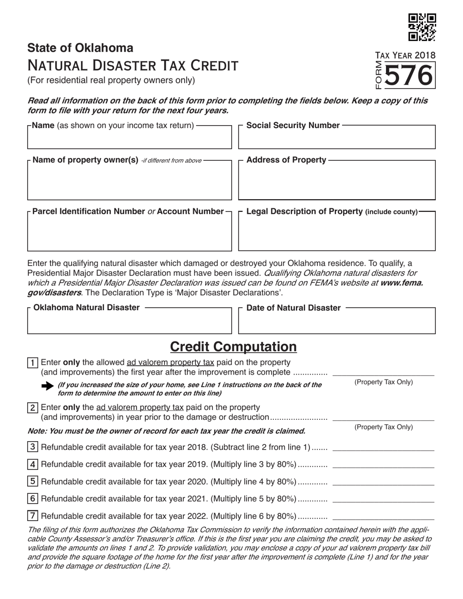 OTC Form 576 Download Fillable PDF or Fill Online Natural Disaster Tax