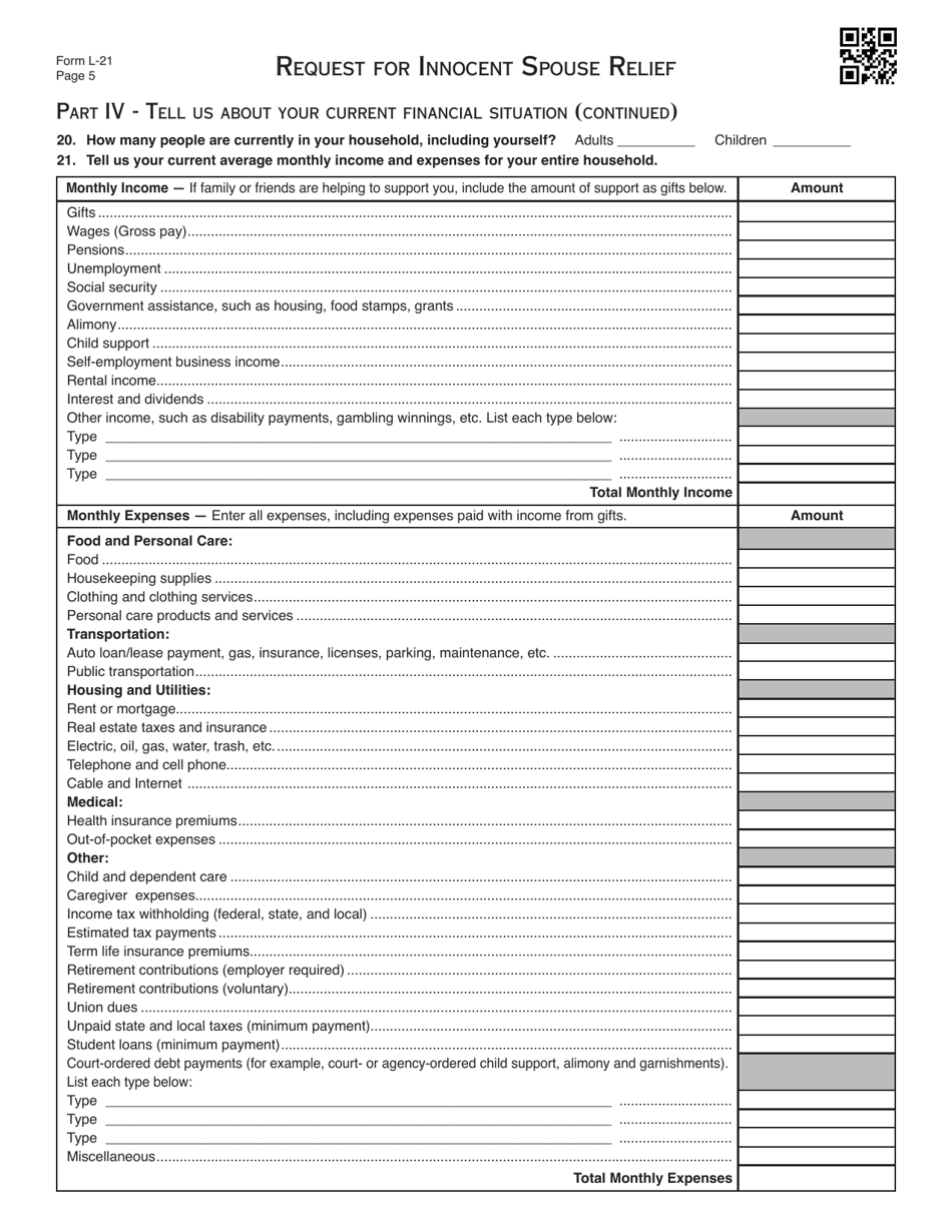OTC Form L-21 Request for Innocent Spouse Relief - Oklahoma, Page 6
