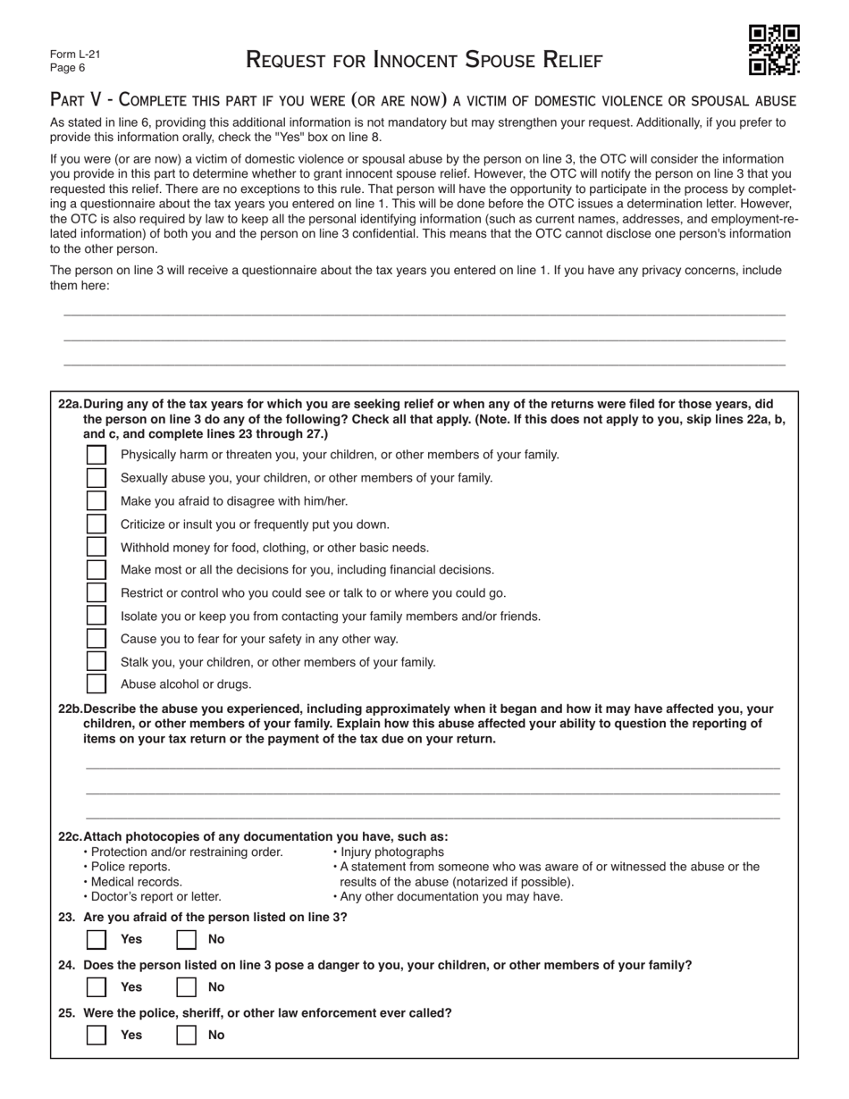 OTC Form L-21 Request for Innocent Spouse Relief - Oklahoma, Page 7