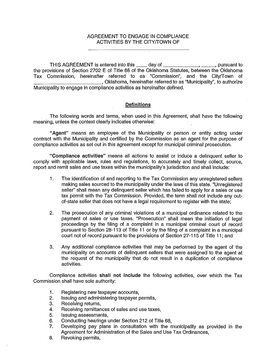 Agreement to Engage in Compliance Activities - Oklahoma, Page 1