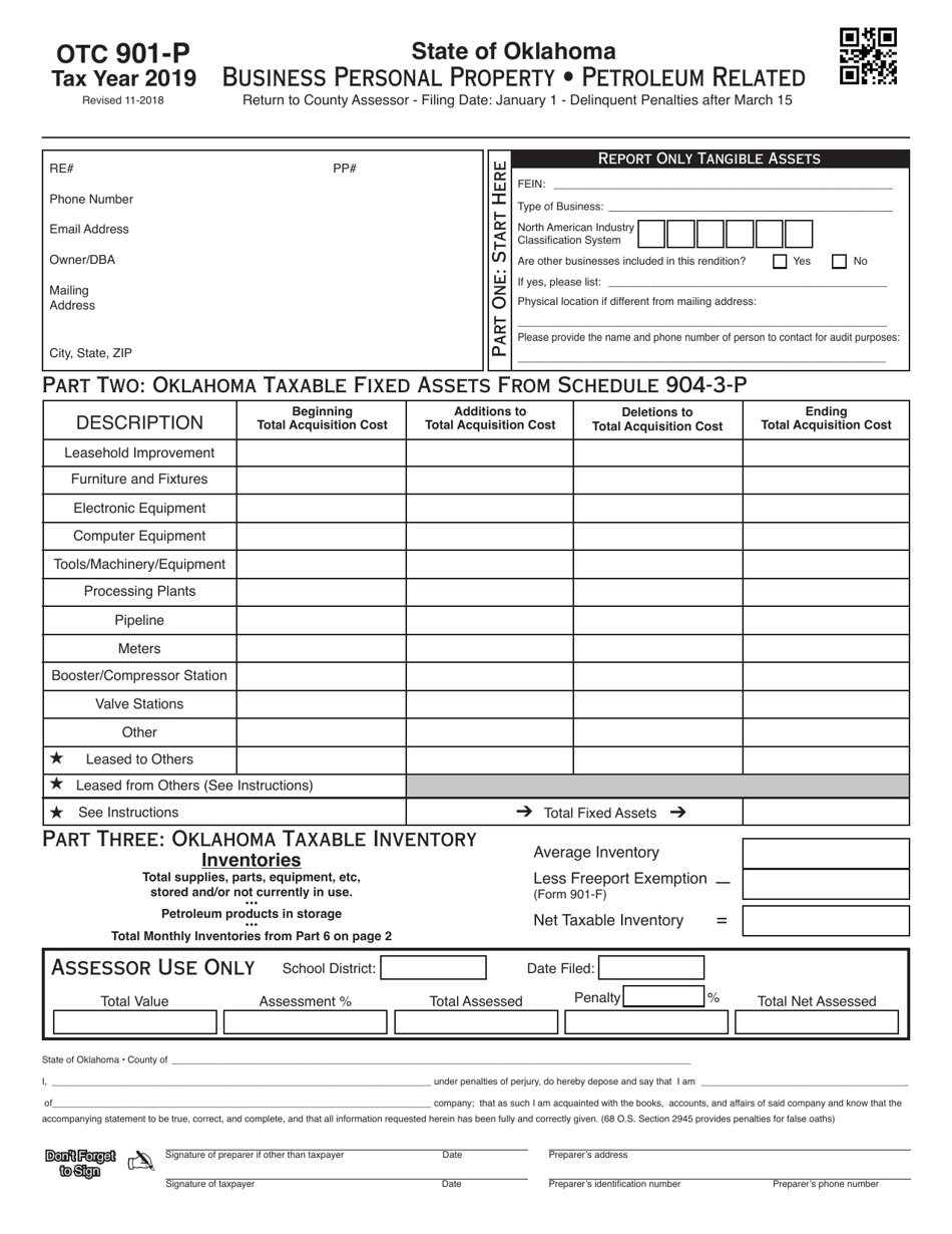 OTC Form 901-P Business Personal Property Petroleum Related - Oklahoma, Page 1