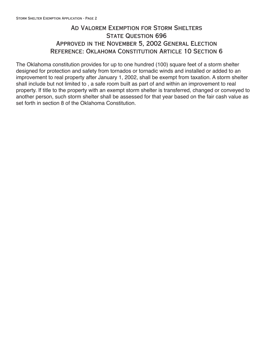 OTC Form 905 Storm Shelter Exemption Application - Oklahoma, Page 2