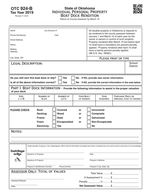 OTC Form 924-B 2019 Printable Pdf