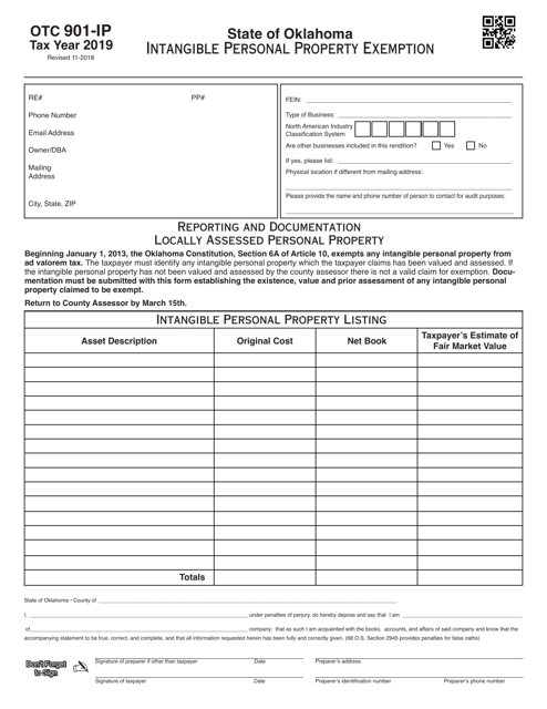 OTC Form OTC901-IP Intangible Personal Property Exemption - Oklahoma, 2019