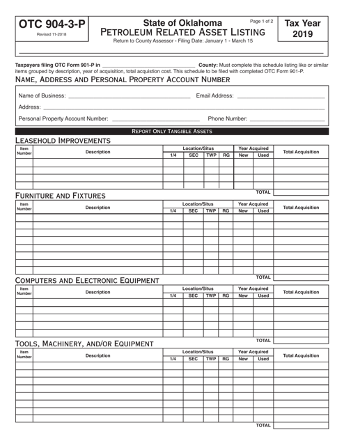 OTC Form OTC904-3-P 2019 Printable Pdf