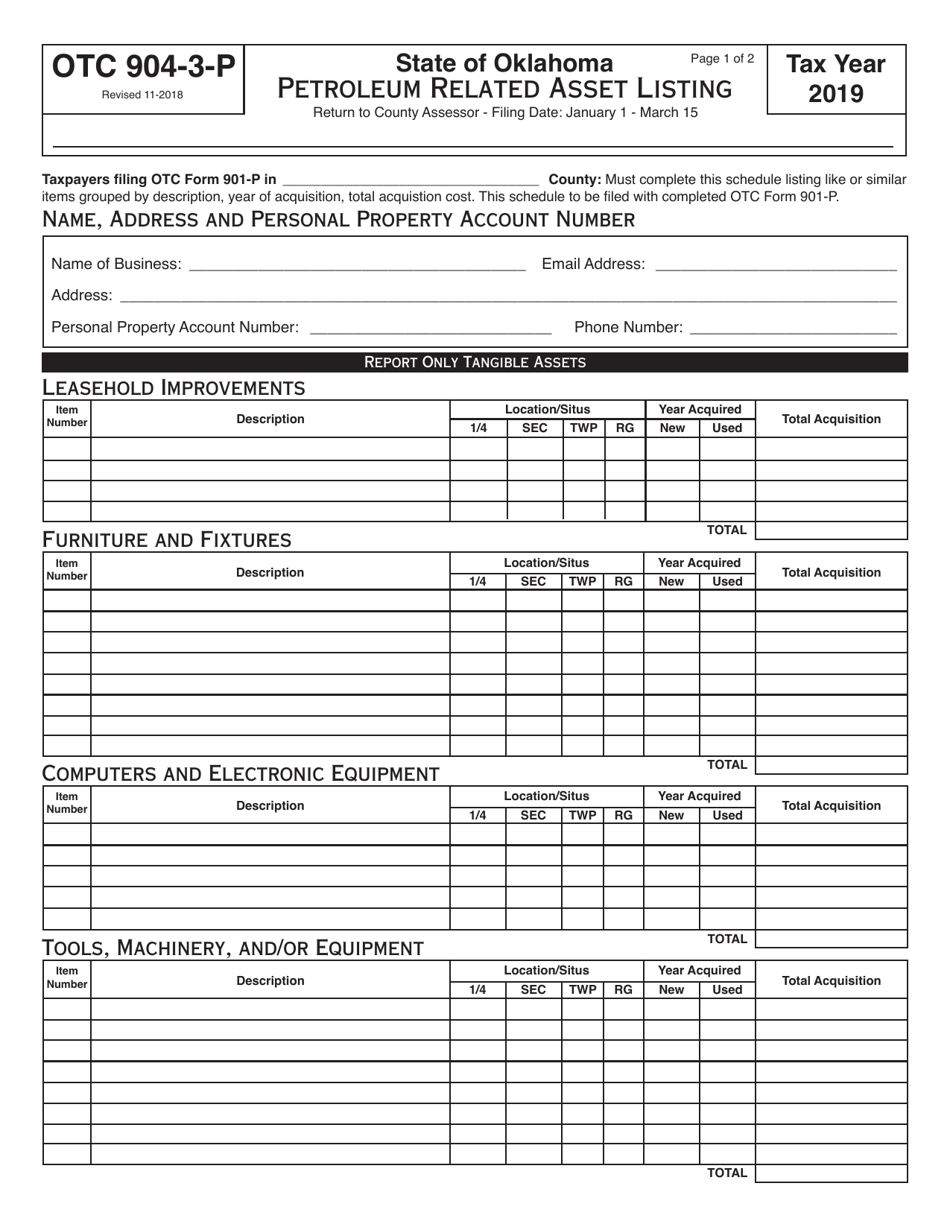 OTC Form OTC904-3-P Petroleum Related Asset Listing - Oklahoma, Page 1